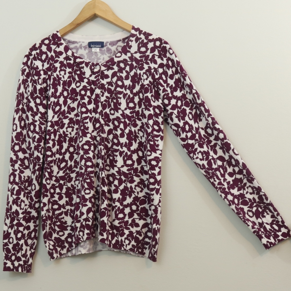 Basic Editions Cotton Blend Printed Cardigan